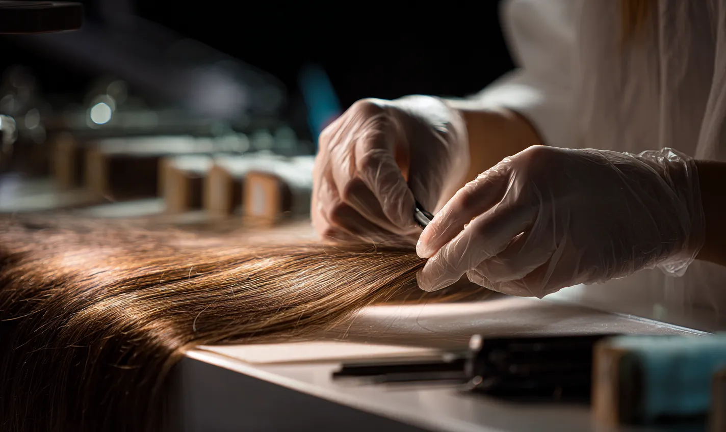 Lumirahair factory — skilled technician working with human hair